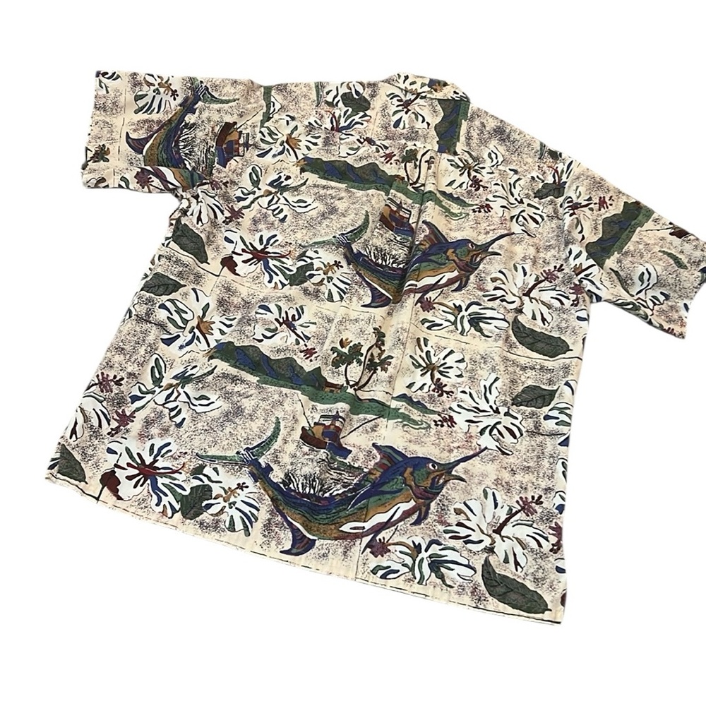 Kahala Hawaiian Shirt Men’s L Vintage Marlin Fishing Print 100%‎ Cotton Resort
